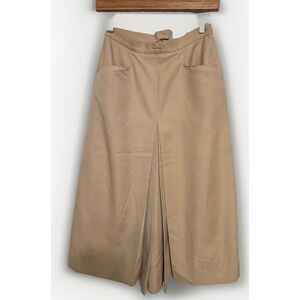 VTG Chaus Beige Wool Bld Pleated Skirt Womens 6 Midi 80s Preppy Modest Pocket EC